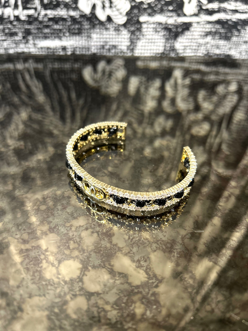 Woven Chain & Diamante Gold Bangle