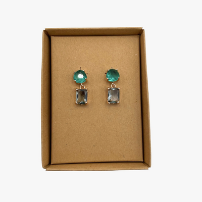 Aqua Square Jewel Drop Earrings