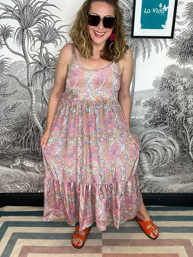 Luna Vero Strap Dress in Mandarin Pink