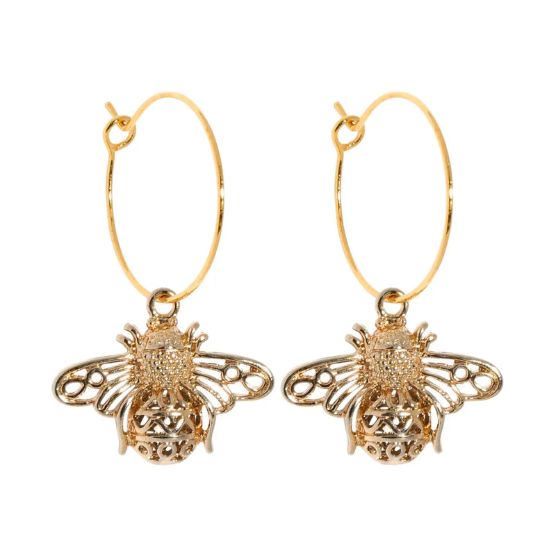 Bee Charm Hoop Earrings
