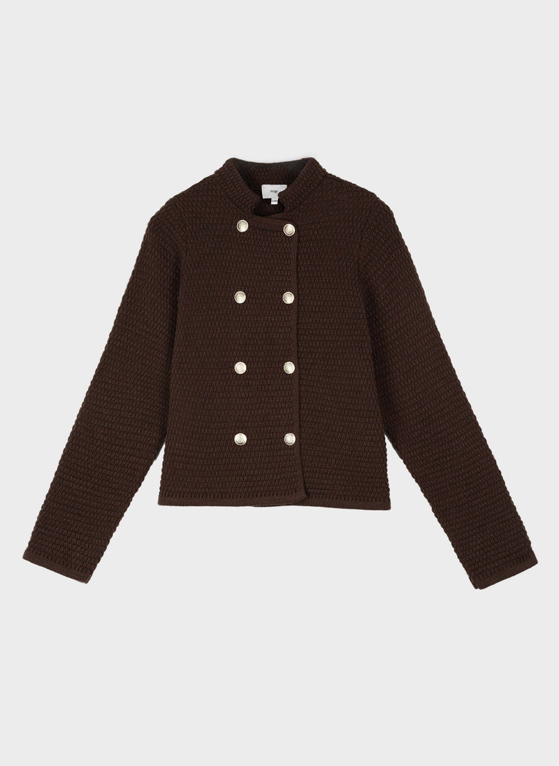 Voscar Double Breasted Knitted Cardigan in Brown