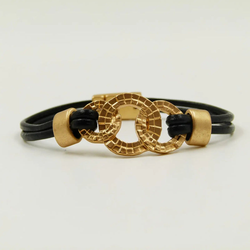 Gold Link Leather Strap Bracelet