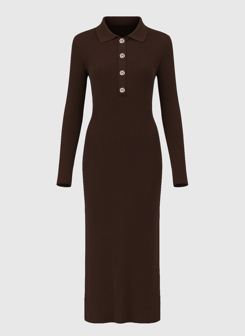 Nabolo Long Sleeve Knitted Dress in Brown
