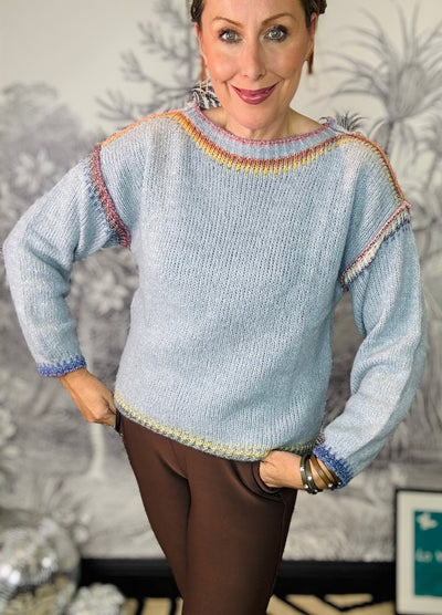 Sara Wide Neck Contrast Stitch Jumper