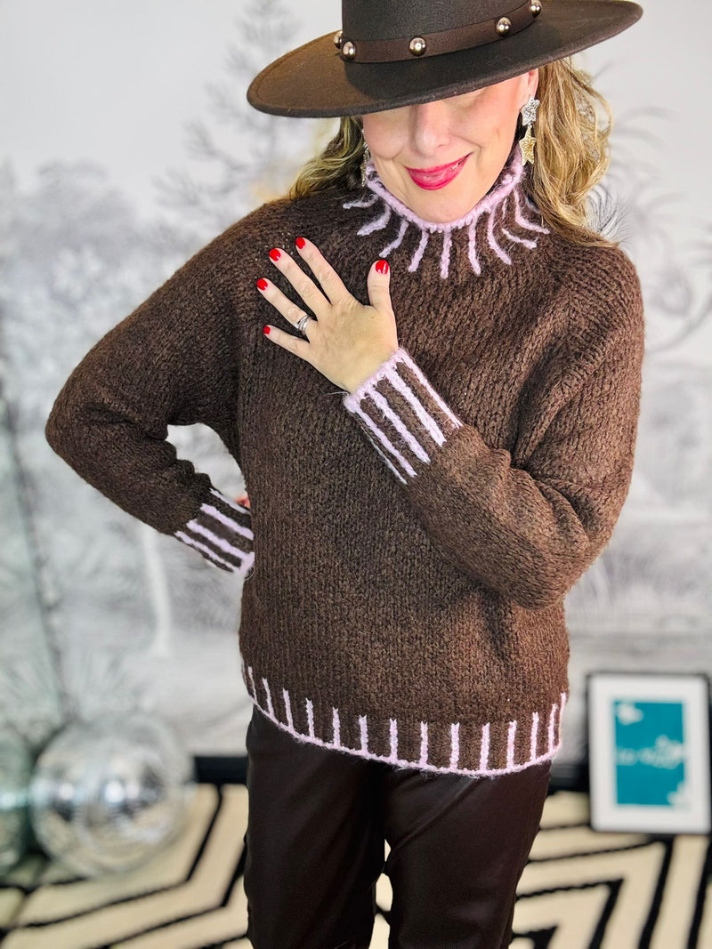 Freya Contrast Stitch High Neck Jumper