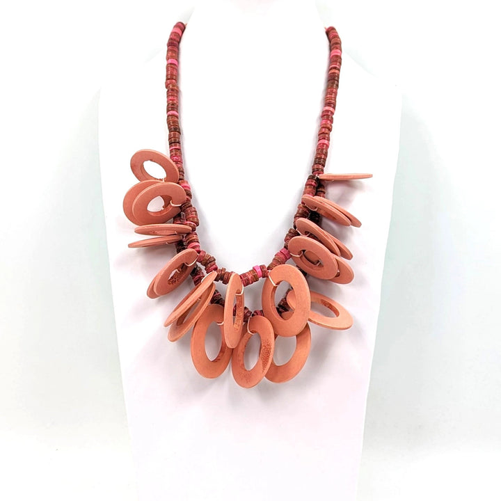 Statement Wooden Disc &amp; Bead Necklace