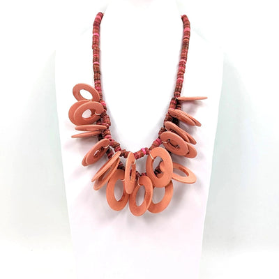 Statement Wooden Disc & Bead Necklace