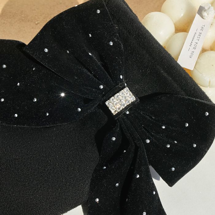 Luxury Velvet & Crystal Bow Gloves