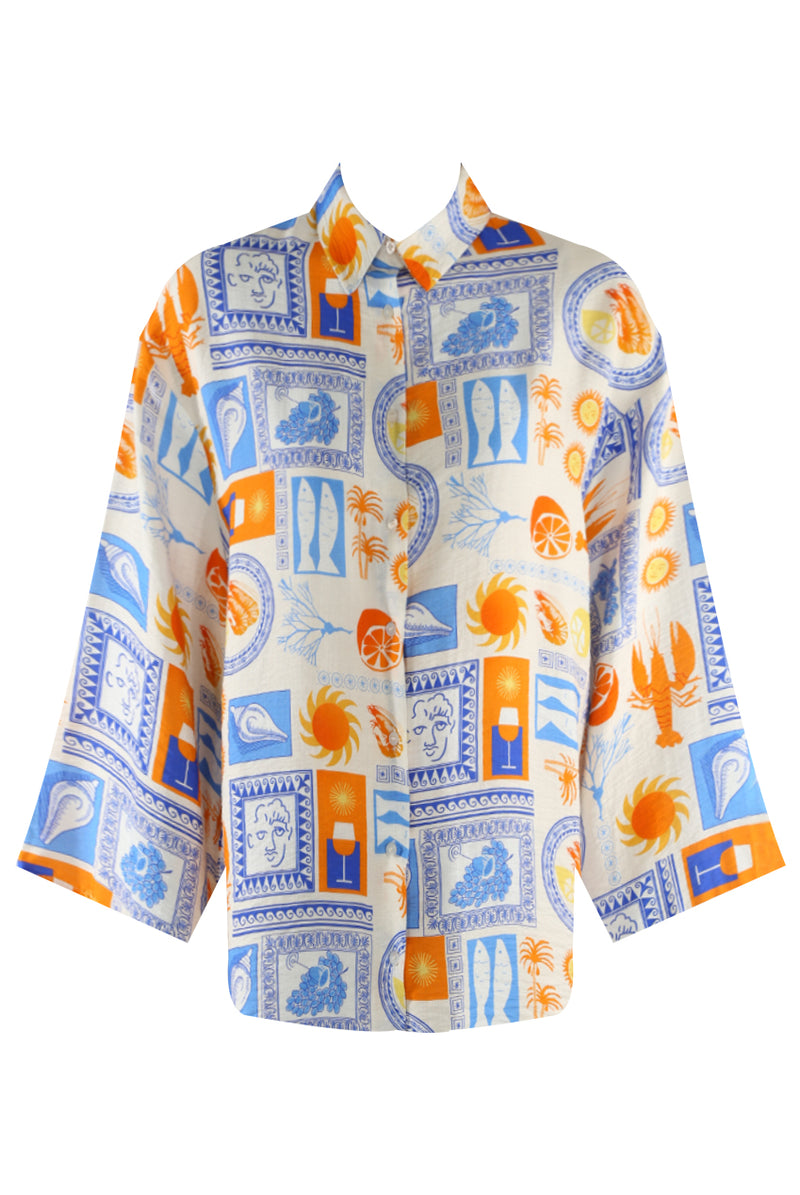 Kezia Blue & Orange Mosaic Print Blouse