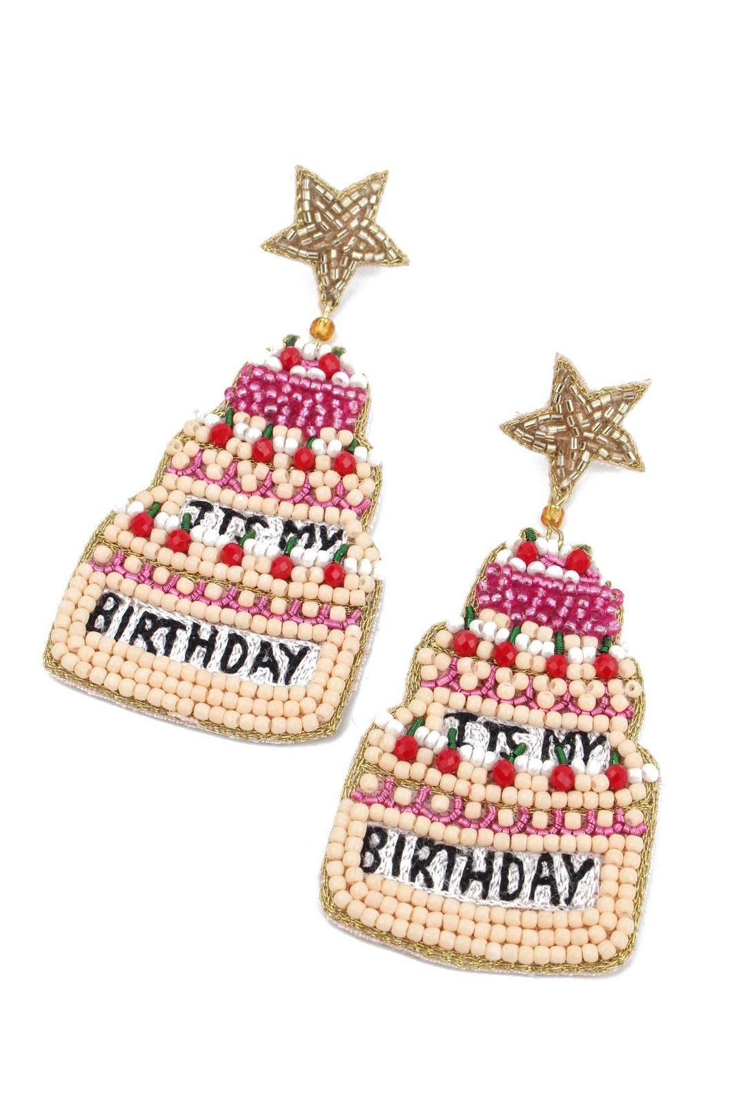BEADED DOUBLE BIRTHDAY CAKE EARRINGS