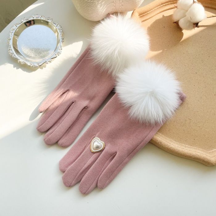 Fluffy Pompom Gloves with Ring Detail