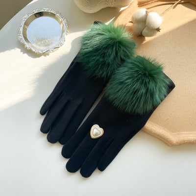Fluffy Pompom Gloves with Ring Detail
