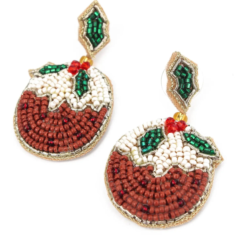 Xmas Pudding Beaded Earrings