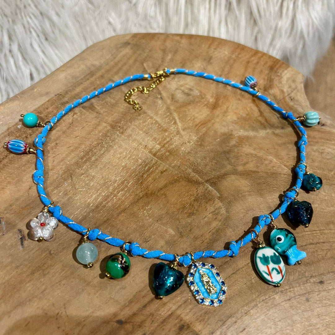 Silk Necklace in Teal Blue