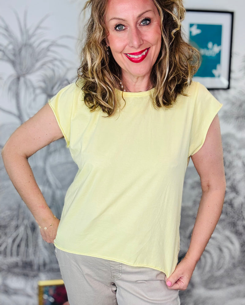 Kathy Cap Sleeve Raw Edge T-Shirt