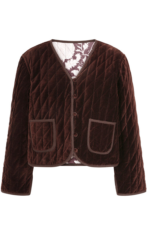 Leona Quilted Reversible Velvet Jacket With Printed Pattern