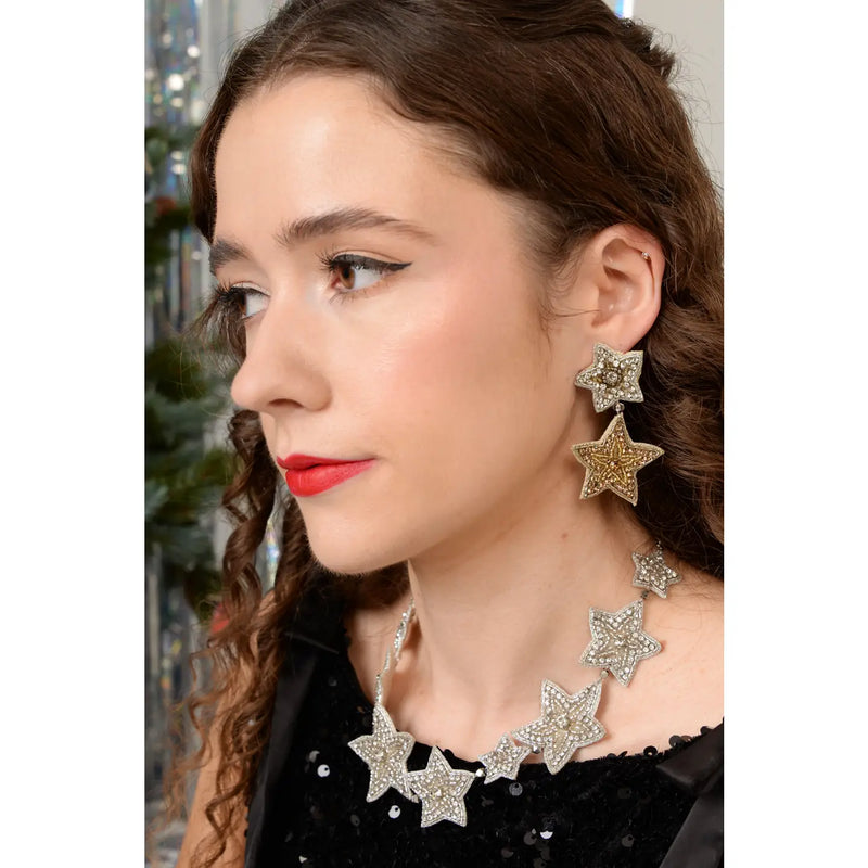 Gold & Silver Star Drop Earrings