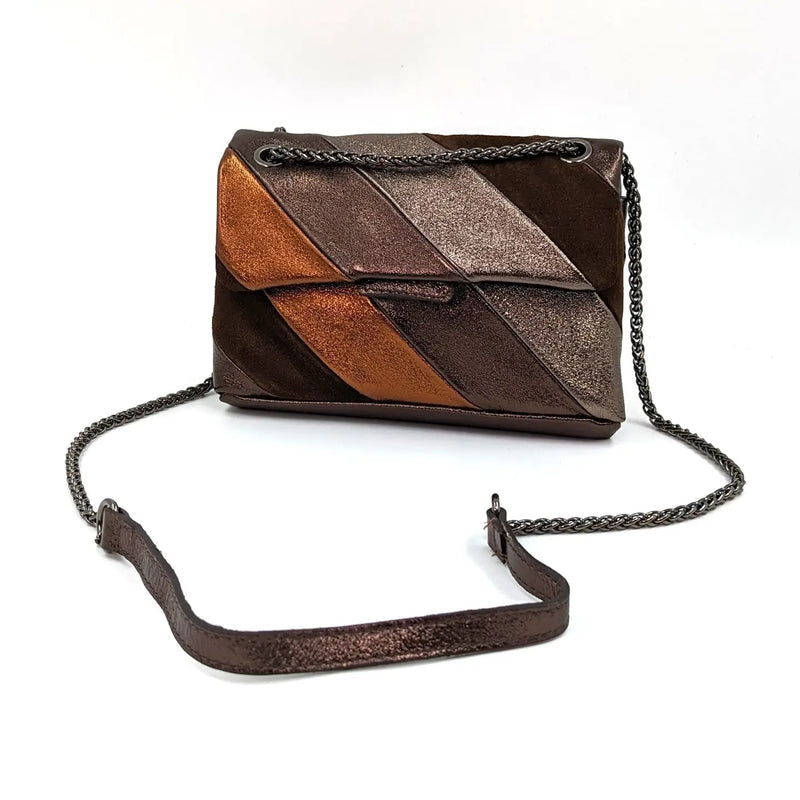 Milano Metallic Stripe Leather & Suede Small Bag