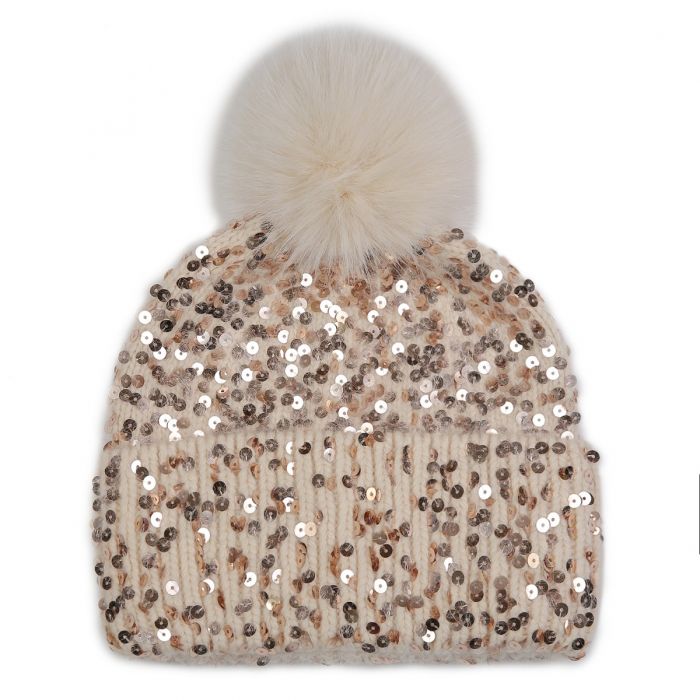 Sequin Beanie Pompom Hat