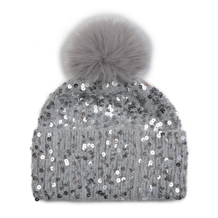 Sequin Beanie Pompom Hat