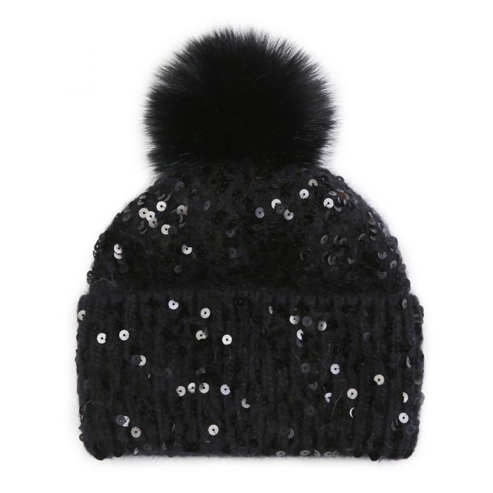 Sequin Beanie Pompom Hat