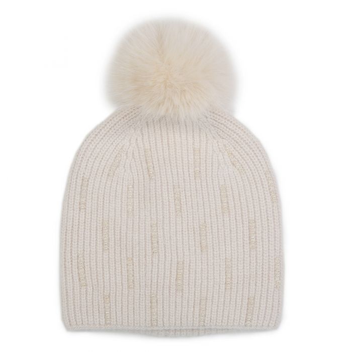 Harbin Pearl Detail Pompom Beanie Hat