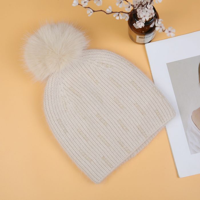 Harbin Pearl Detail Pompom Beanie Hat