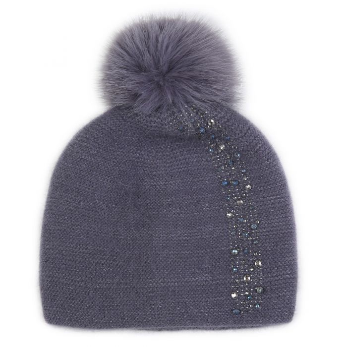 Sparkle Stripe Pompom Beanie Hat
