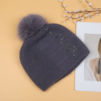 Sparkle Stripe Pompom Beanie Hat