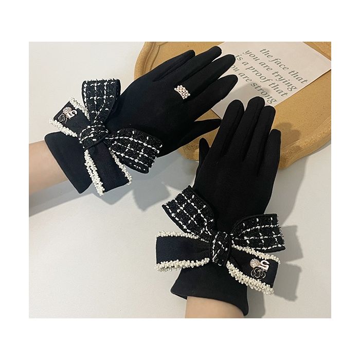 Luxury Tweed & Pearl Bow Gloves