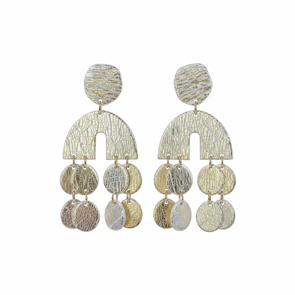Lightweight contemporary golden hotprint PU chandelier style earrings