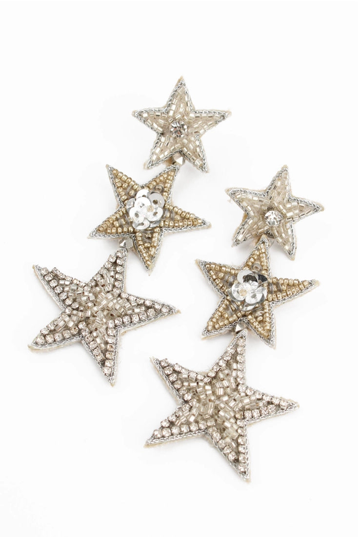 Triple Silver Star Earrings