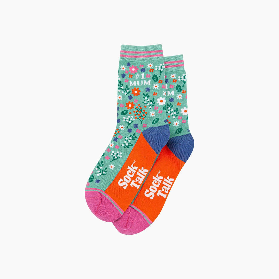 Number 1 Mum Floral Bamboo Socks in Green: UK 3-7 | EU 36-40 | US 5-9