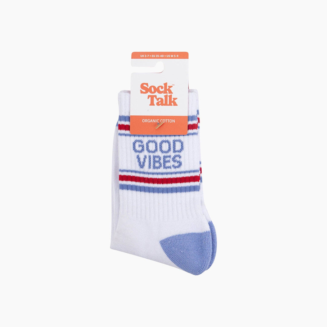 Good Vibes Organic Cotton Sports Socks in White: UK 3-7 | EU 36-40 | US 5-9