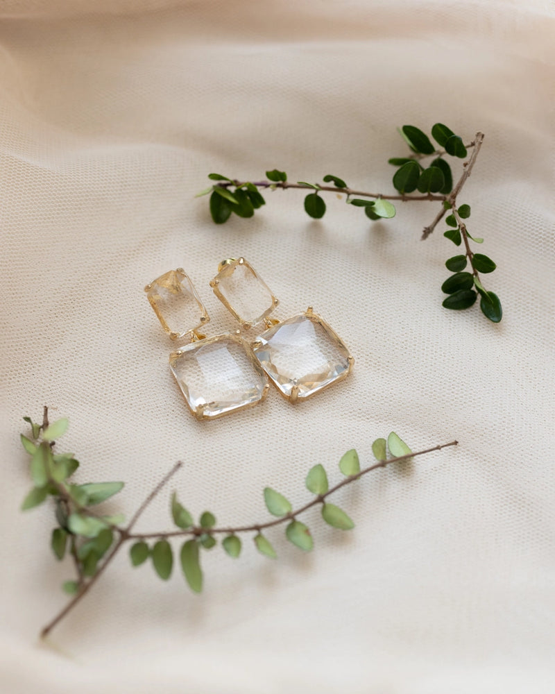 Twin Gem Earrings in Gold & Clear Crystal
