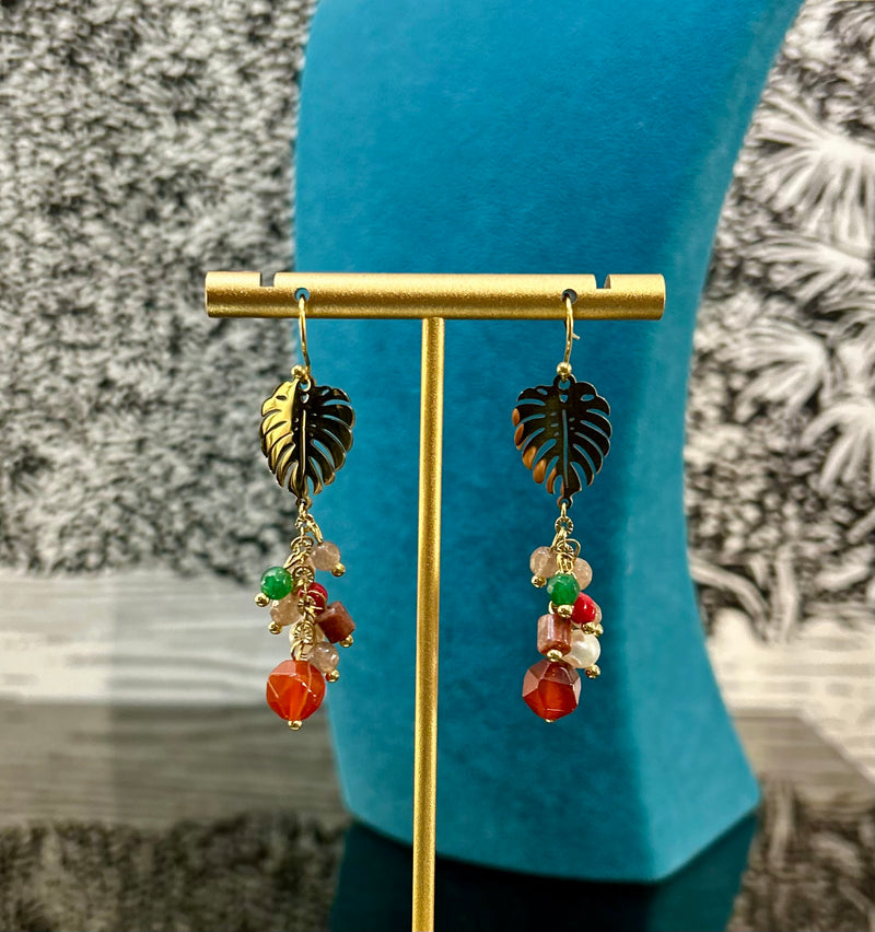 Leaf & Bead Dangle Earrings