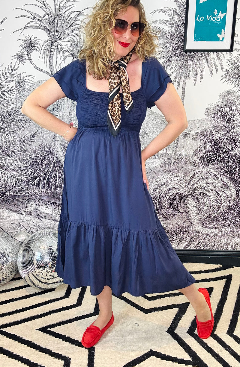 Hannah Shirred Bodice Square Neck Dress