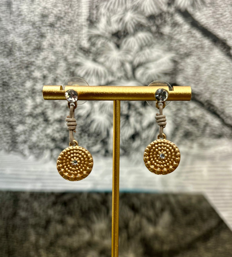 Circle Drop Earrings in Leather with Crystal