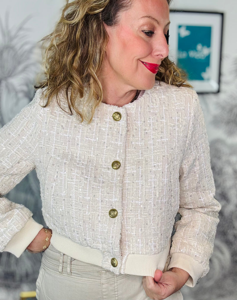 Valentina Sequin Tweed Cropped Jacket