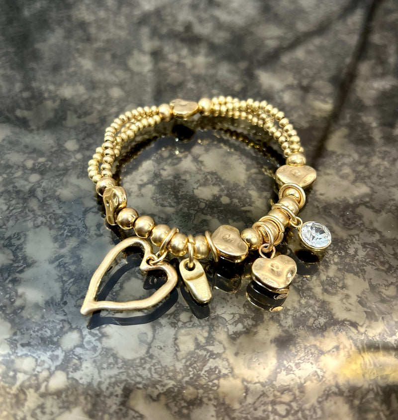 Hammered Heart Charms Bracelet
