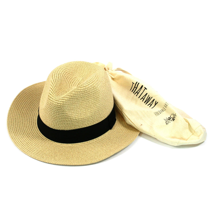 Foldable Panama Hat in Classic Beige with Black Band
