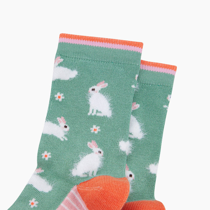 Bunny Rabbit Floral Fluffy Bamboo Socks in Green: UK 3-7 | EU 36-40 | US 5-9