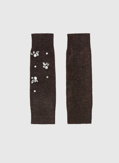 Fazie Embellished Mittens in Brown