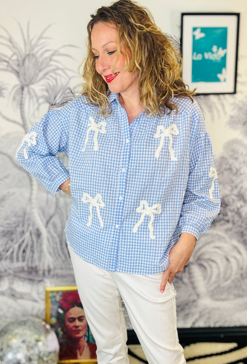 Bex Embroidered Bow Gingham Shirt