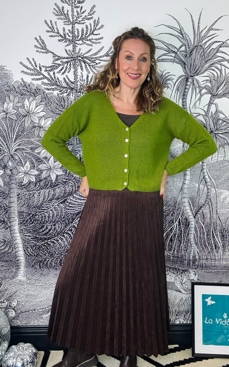 Lark Suedette Pleated Midi Skirt