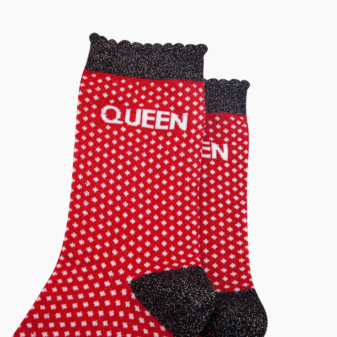 Queen Spotted Combed Cotton Glitter Socks in Red: UK 3-7 | EU 36-40 | US 5-9