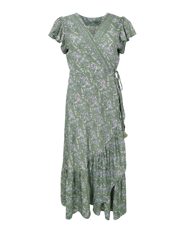 Luna Flared Wrap Dress in Glory Green
