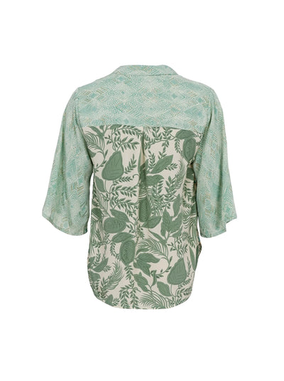 Luna Flare Sleeve Blouse in Green Floral Mix