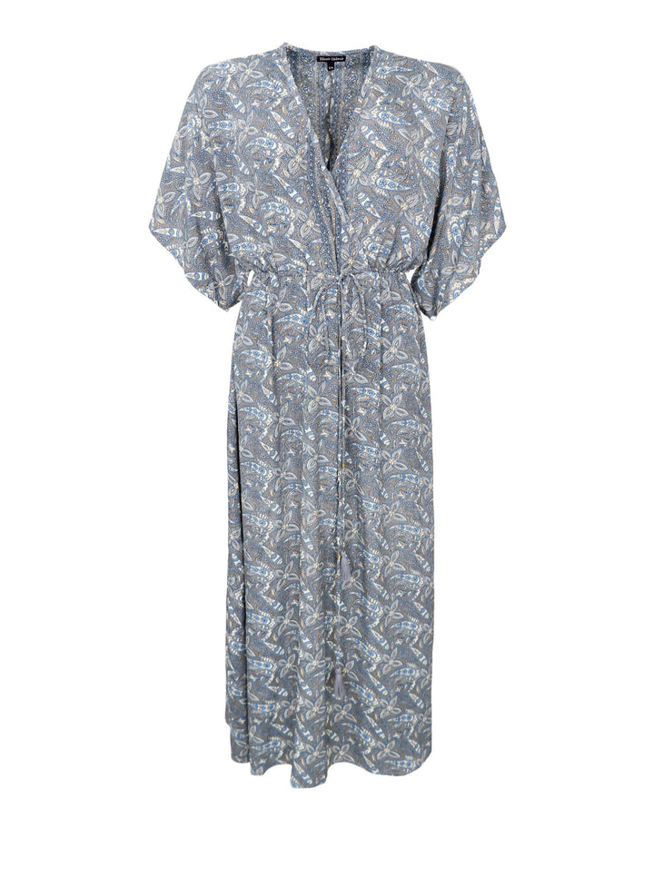 Luna long V-neck dress in Glory Blue