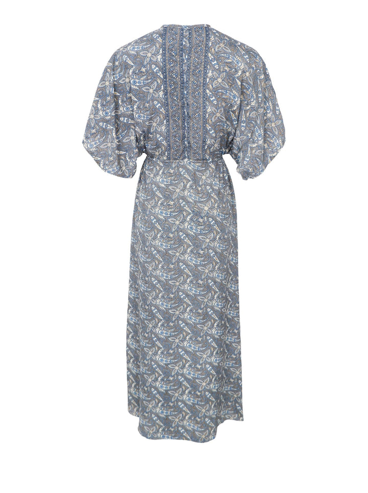 Luna long V-neck dress in Glory Blue